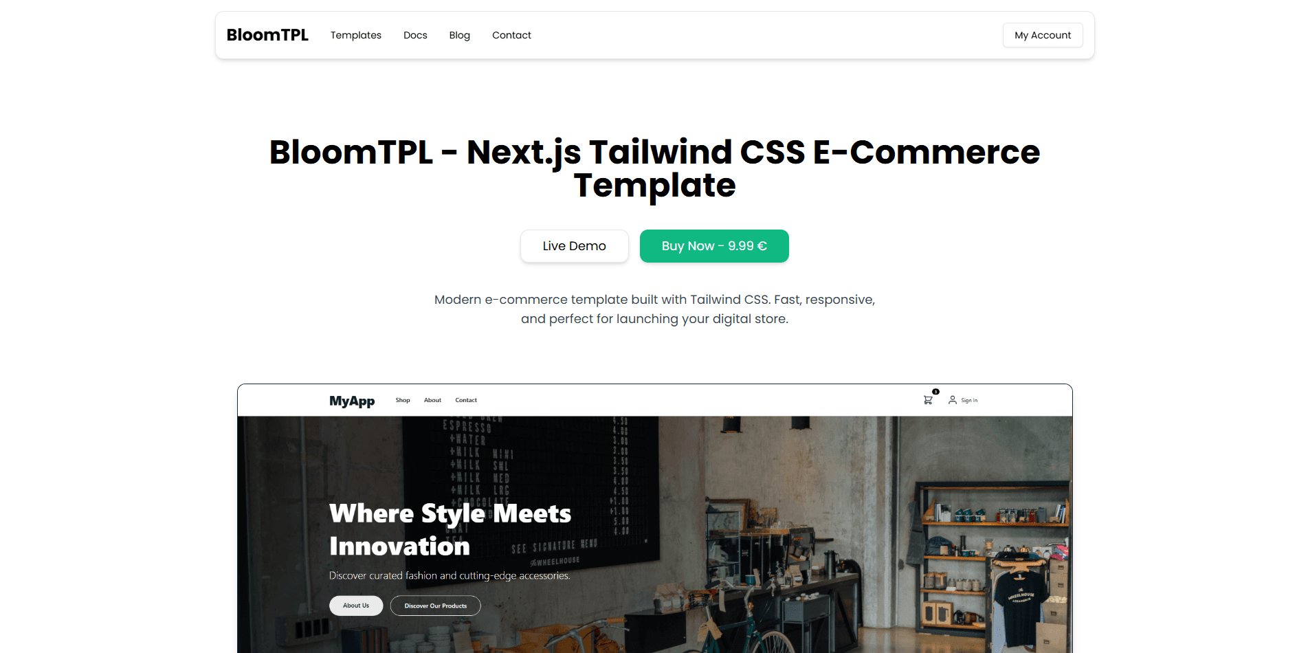 Choosing a template on homepage