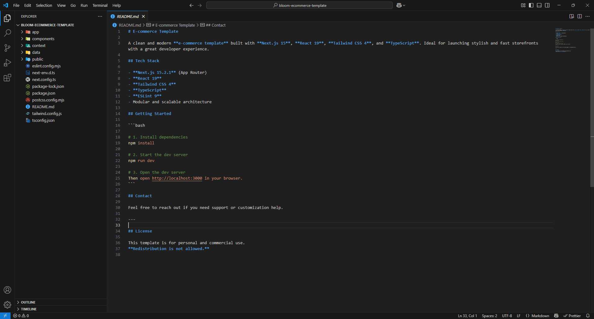 Opening template in VS Code